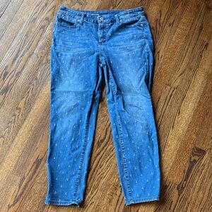 B16 Talbots Flawless Women’s 10 Denim Slim Ankle Jeans with Nautical Print